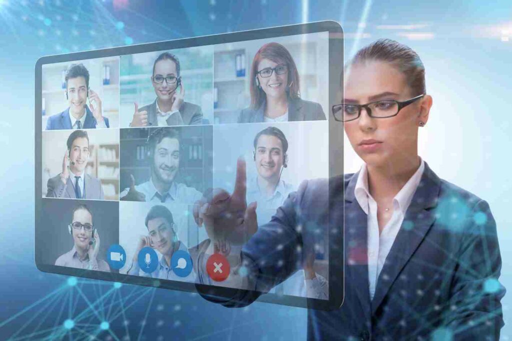 Female Virtual Coordinator using virtual Zoom window for Virtual Presentation