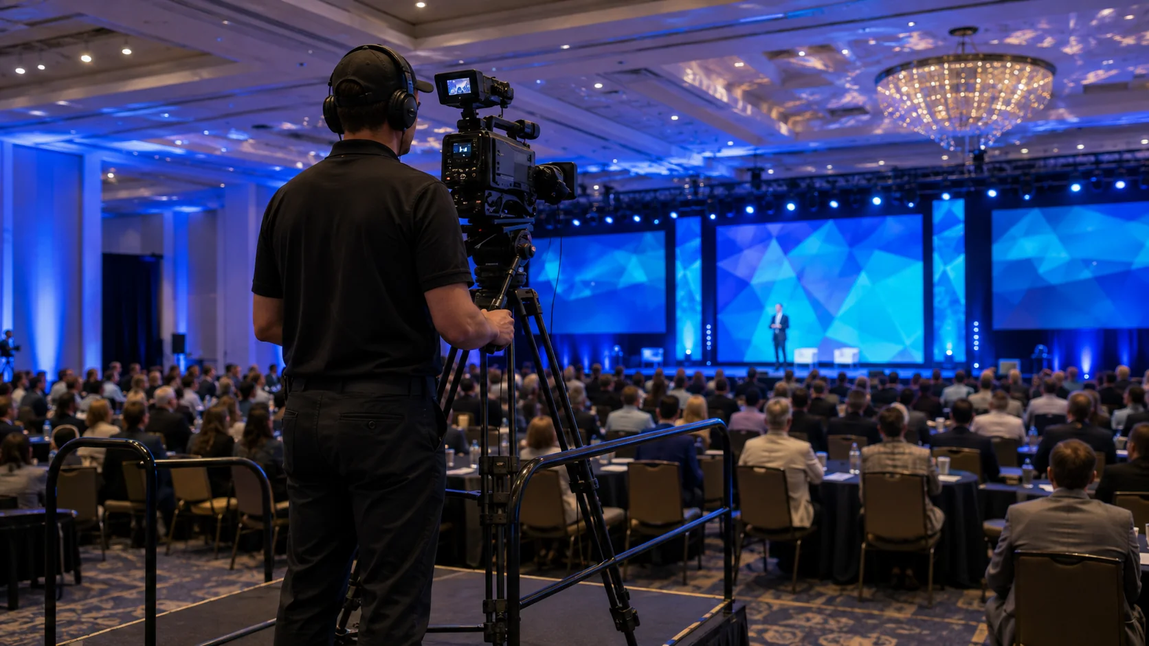 Camera Operator standing at camera in a general session