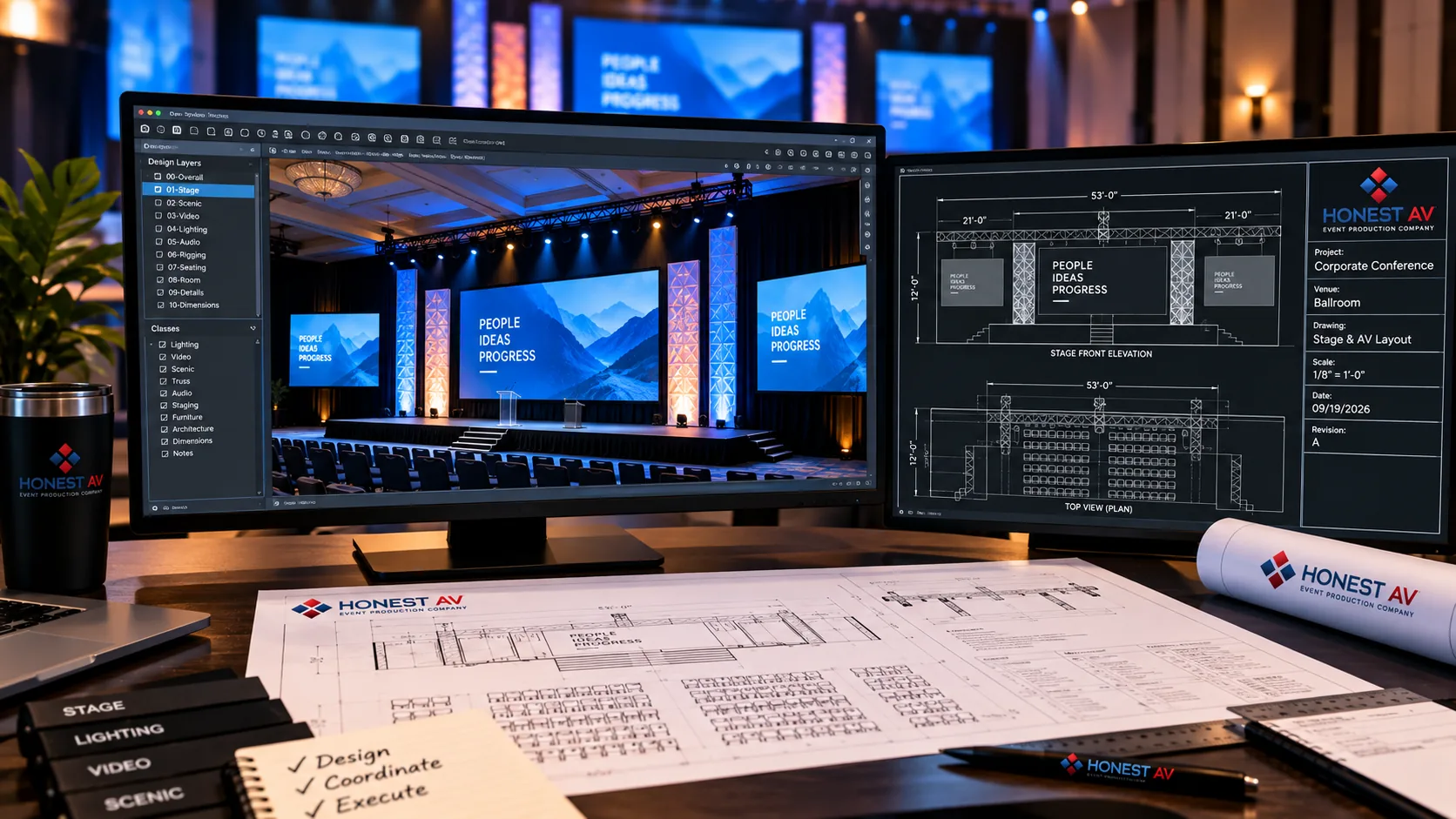 3D stage rendering used to confirm scale and sightlines before load-in